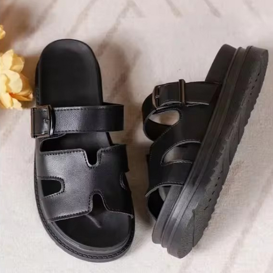 women comfort platform sandals black