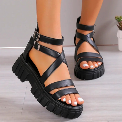 Chunky High Heels Roman Sandals - HAPPYHEAVENS™