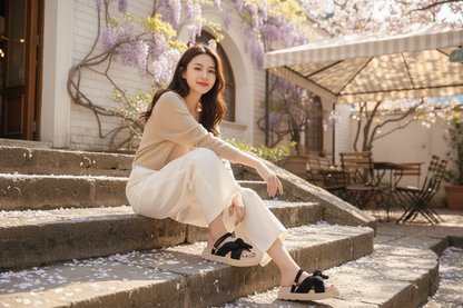 Beige Mia sandals cafe lifestyle