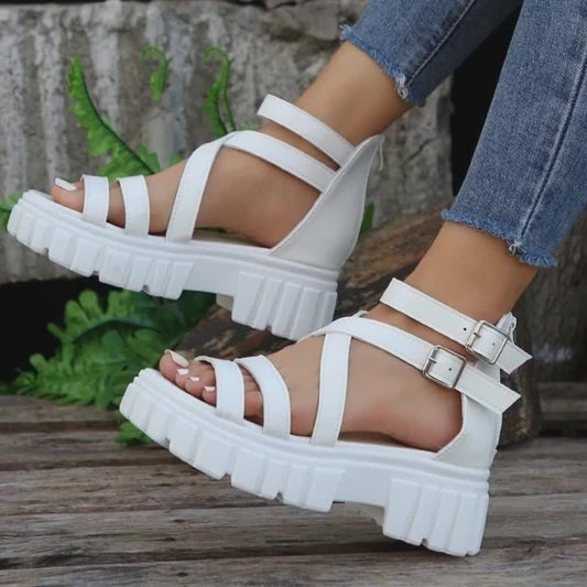 Chunky High Heels Roman Sandals - HAPPYHEAVENS™