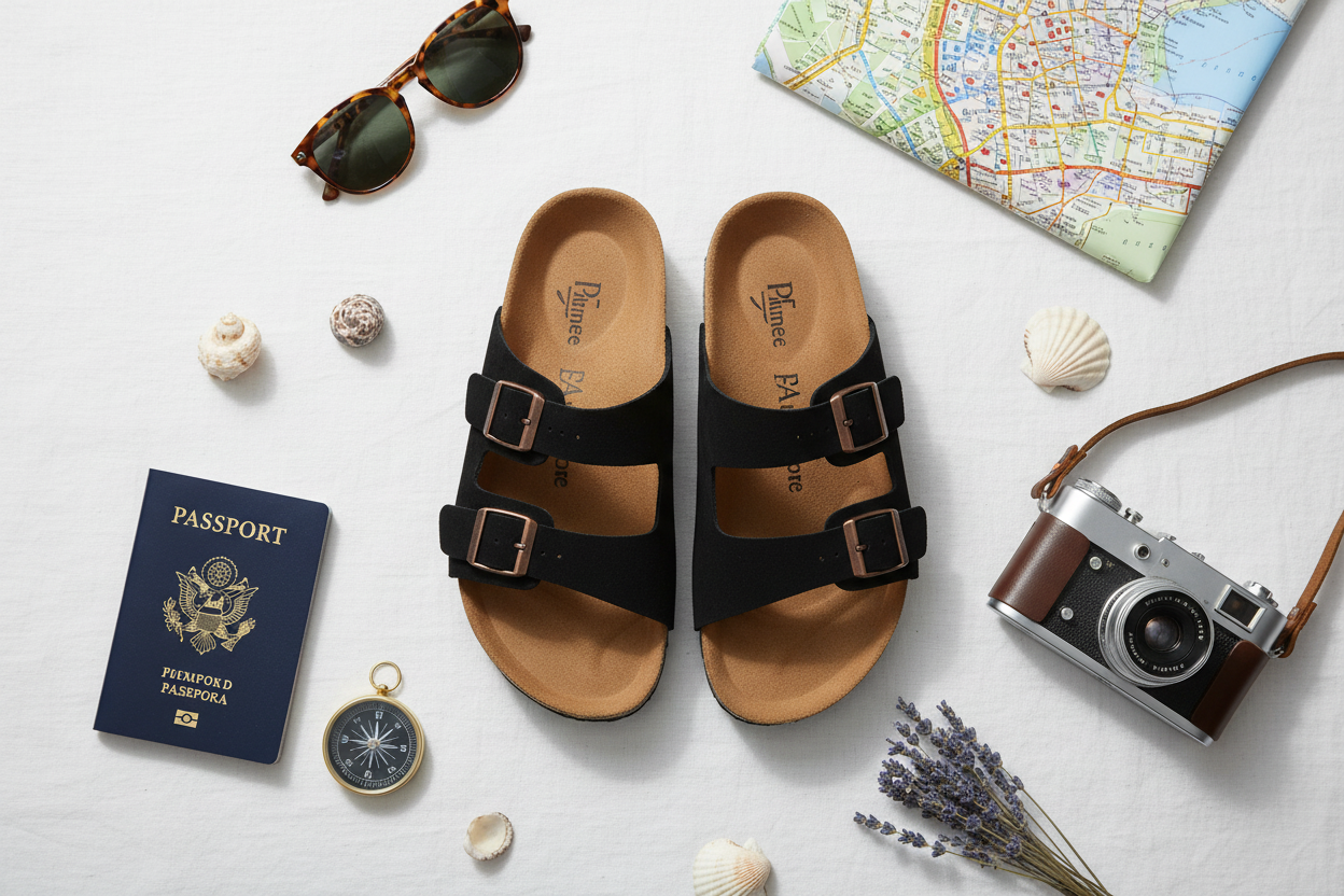 Sienna sandals travel flat lay - corrected
