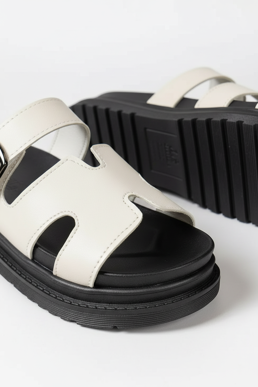 White Aurora sandals detail shot - corrected