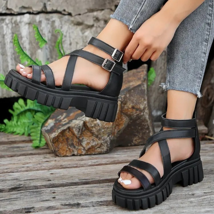 Chunky High Heels Roman Sandals - HAPPYHEAVENS™